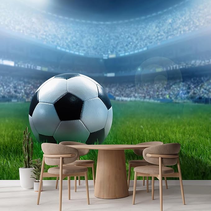 wall26 Wall Sticker/Wall Mural Close Up of a Football Ball on a Full Stadium, Not Peel and Stick, Non-Woven Wallpaper Decorative for Bedroom, Living Room, Office - 96x144 inches