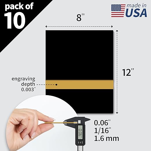 Trotec TroLase | 8"x12"x1/16", 10 Pcs | Black/Gold | 2 Ply | Modified Acrylic | Laser Engraving Double Color Plastic Sheet | Engraving Blanks for Laser, Saw, Guillotine | Made in USA