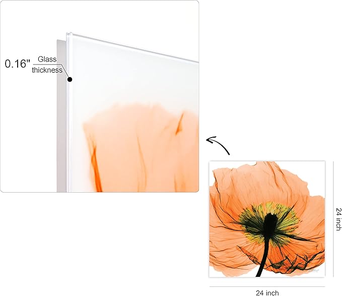 Empire Art Direct Frameless Free Floating Tempered Glass Panel Graphic Wall Art Ready to Hang, 24" x 24", Poppy Orange Flower