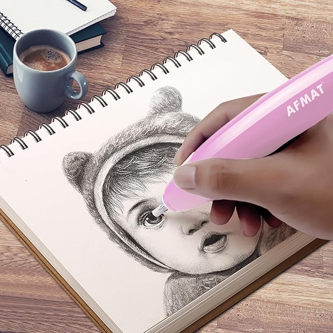 AFMAT EE04PK Electric Eraser, with 140 Eraser Refills, Rechargeable Pencil Erasers for Artists, Electric Erasers for Drafting, Drawing, Painting, Sketching, Architectural Plans, Detailer Tool-Pink