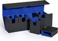 Card Deck Box with Dice Tray for MTG, 5 in 1 Card Deck Case Holds 800+ Unsleeved Cards, Strong Magnet Organizer Compatible with Yugioh TCG Sports Cards (Black Blue)
