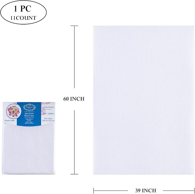 Aida Cloth Big Size 11 Count, White Cross Stitch Fabric, 39 inch by 60 inch