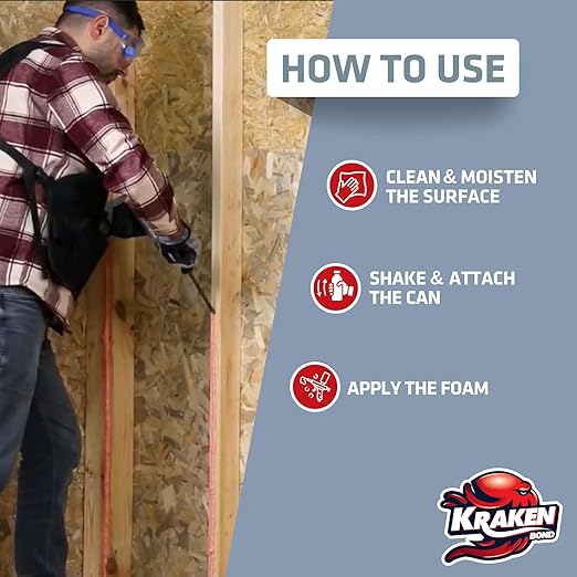 KRAKEN BOND Drywall & Panel Adhesive Foam - (2X24oz) Heavy-Duty, Fast-Curing Construction Adhesive for Concrete, Wood, and Heat Insulation Applications - 2 Pack