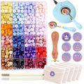 Wax Seal Kit with 24 Colors Wax Seal Beads 600pcs, 6PCS Wax Seal Stamps, Electric Sealing Wax Warmer, Envelopes and Wax Seal Metallic Pen for Gift and Decoration (Cartoon)