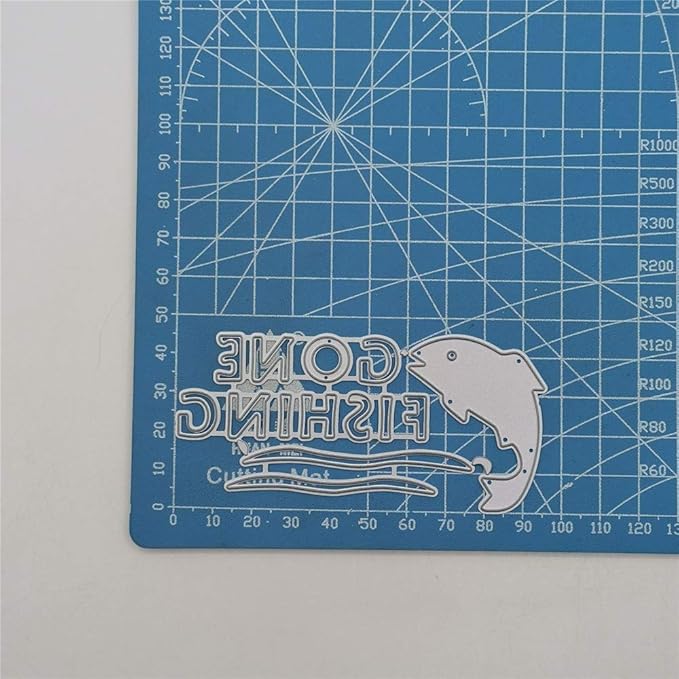 Metal Gone Fishing Words Cutting Dies, Two Fish Die Cuts Embossing Stencils Template Mould for Card Scrapbooking and DIY Craft
