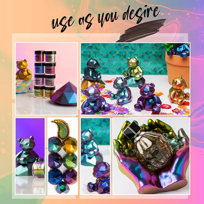 TECHAROOZ Chameleon Mica Powder 8 Color Shift Mica Powder, Holographic Glitter for UV & Epoxy Resin Supplies, Eyeshadow, Acrylic Paint, Nail Decor, Slime, Soap Making, Candles, Bath Bombs, Cosmetics