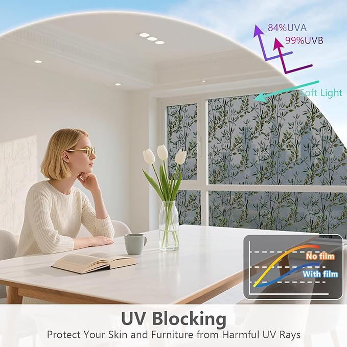 NINETREX One Way Window Privacy Film, Daytime Privacy Static Cling Sun Blocking Anti UV Reflective Window Tint for Home and Office 23.6 x 78.7 inches, Black Silver Leaf