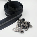Leekayer #5 Black Nickel Metallic Nylon Coil Teeth Zippers by The Yard Bulk 10 Yards Zipper Tape with 25pcs Black Nickel Sliders for DIY Sewing Tailor Craft Bag(Black)
