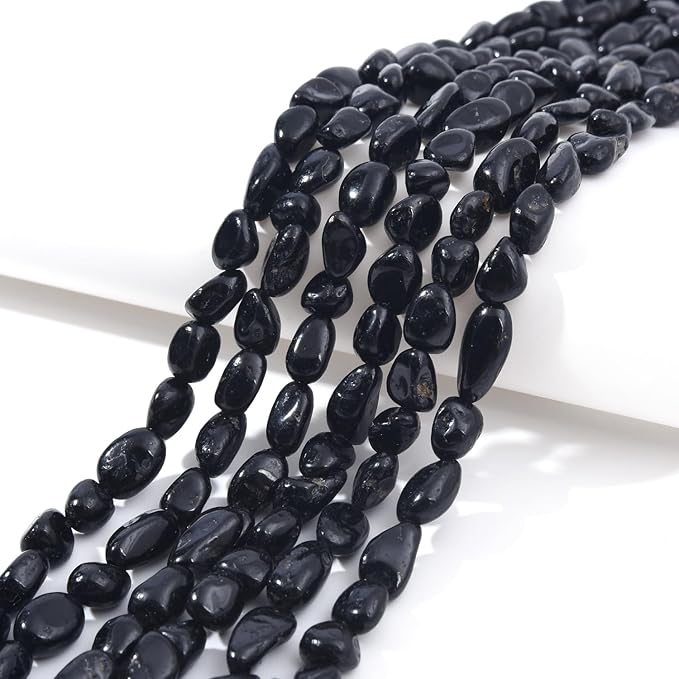 Black Tourmaline Pebble Nugget Oval Free Tumbled Stone 6-8mm Natural Gemstone Loose Beads Approx 15.5 inch for DIY Jewelry Making