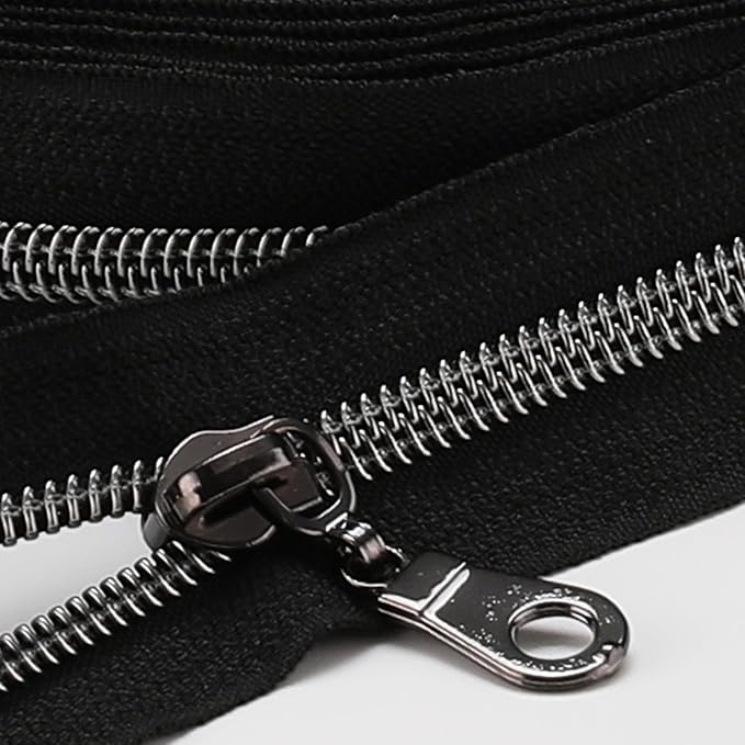 The Yards 10 Yards Bulk Black Nylon Coil Zipper with Gunmetal Teeth - Replacement Sewing Zipper with 10PCS Sliders for DIY Craft Bags