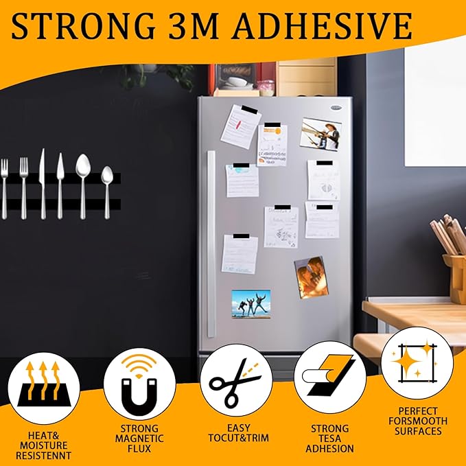 2 Rolls Magnetic Tapes with 3M Adhesive Backing, 6.5FT X 0.6" W x 2 Pack Flexible Magnet Strips for DIY Crafting