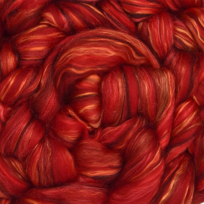 Merino Silk Luxe Tonal Designer Blend. Superfine Merino, Mulberry Silk, Tussah Silk. Top Roving for Spinning or Felting. Garnet Caress 4oz