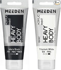 MEEDEN Acrylic Paint Mars Black: Bundled with Titanium White Color - 100ml/3.38oz x 2 Bulk Heavy Body Acrylic Paint Tubes for Art Craft Painting