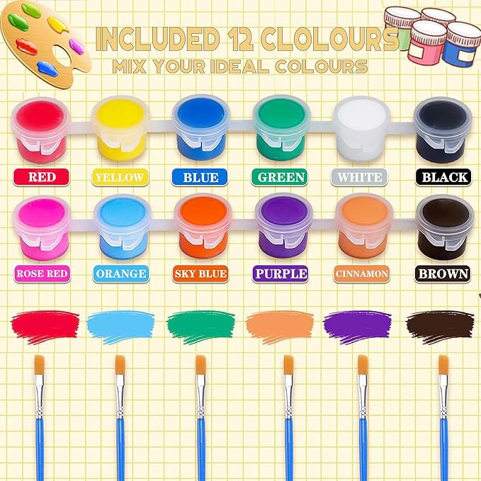 280 Pcs Mini Acrylic Paint Set for Kids, 12 Colors Washable Acrylic Paints Strip for Kids&Adults Craft Kit, with Mini Painting Container for Easter Eggs Art Craft Easter Gifts Party Birthday