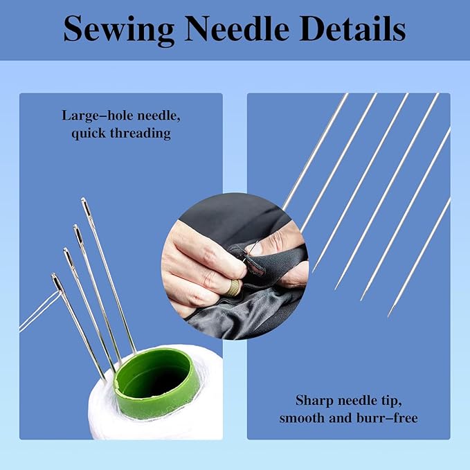 Big Eye Steel Sewing Needles Kit,37PCS Sewing Tool Set-Steel Needles,Thread Ripper,Thimble,Threaders and 6 Color Threads,Portable Hand Sewing Kit,for Beginners,Craft DIY Lovers,Daily Use (37 PCS Set)