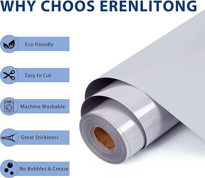 RENLITONG Grey Iron on Vinyl 12Inch by 50ft Roll HTV Heat Transfer Vinyl for T-Shirt HTV Rolls for All Cutter Machine - Easy to Cut & Weed for Heat Transfer Design