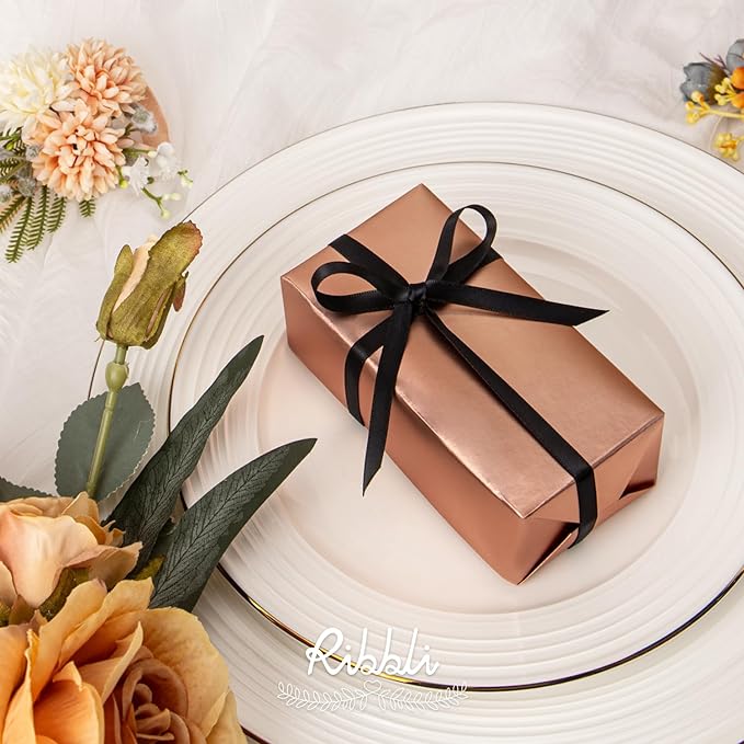 Ribbli Black Satin Ribbon Double Faced Satin 1/4 Inch x Continuous 100 Yards-Black Ribbon for Gift Wrapping Crafts Wedding Decoration Bows Bouquet Floral Arrangement