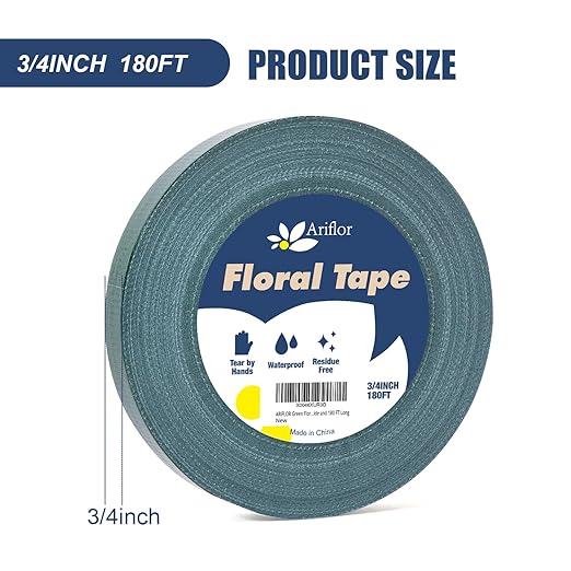 Green Floral Tape - Flower Wrap Adhesive Tape Bouquet Stem Wrapping and Floral Crafts, Wedding Bouquet Tape - 3/4 inch Wide and 180 FT Long