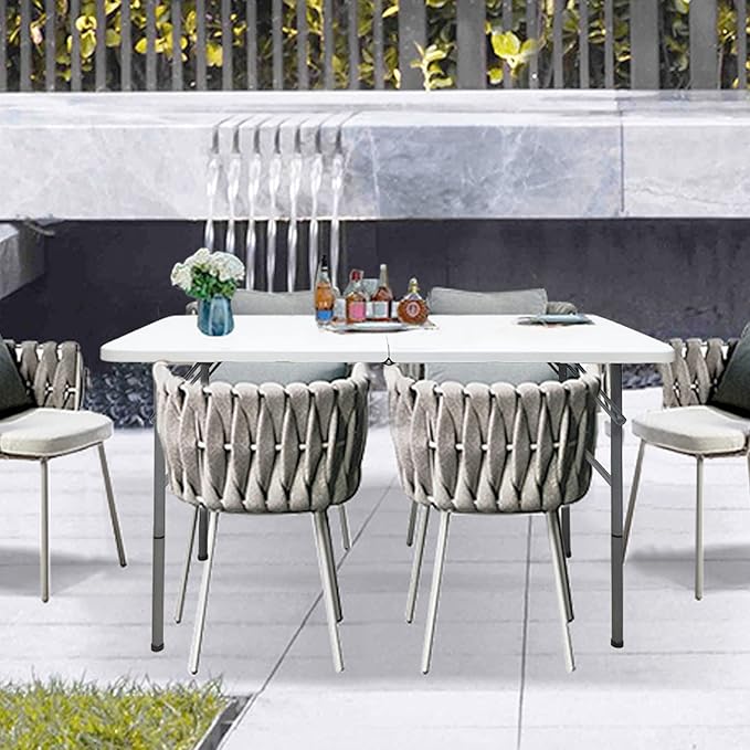 4 FT Folding Table, Plastic Portable Tables for Dining Parties Card Picnic Camping, Granite White
