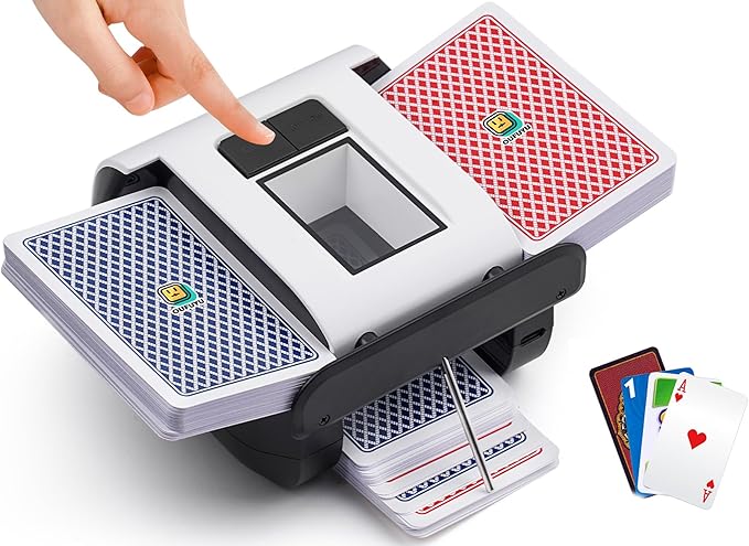 Automatic Card Shuffler, Electric Card Shuffler for 1-2 Decks One-Press AUTO & Manual Mode Rechargeable 2000mAh Low Noise for Poker, UNO, Blackjack, Skip-Bo, Phase 10, Texas Hold'em