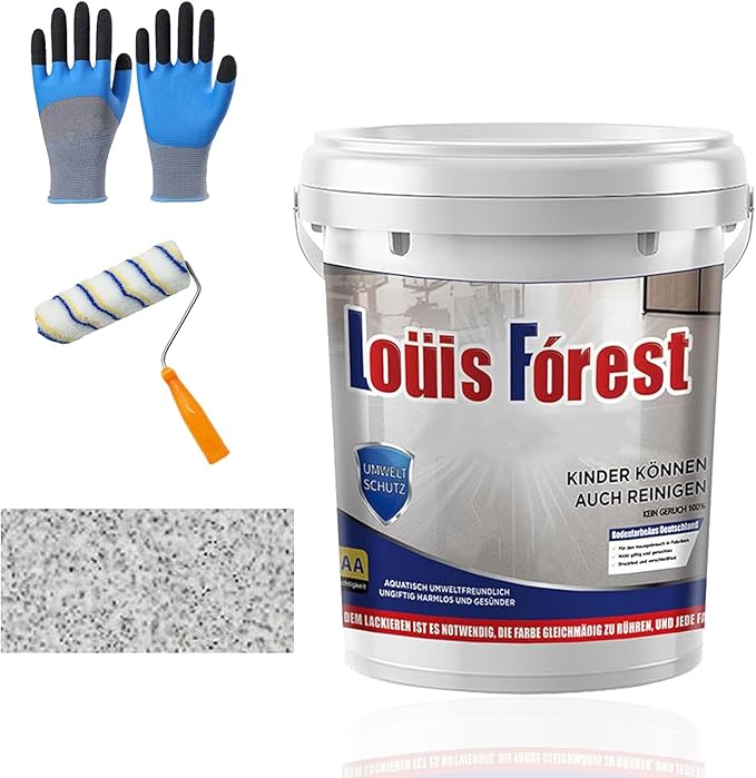 Louis Forest Epoxy Floor Paint, High-Gloss Marble Effect Coating, Epoxy Colored Sand Floor Paint, Wear-Resistant and Non-Slip for Indoor Outdoor (0.5KG-White hemp gray)
