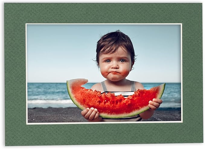 11x14 Mat for 8.5x11 Photo - Precut Hunter Green Picture Matboard for Frames Measuring 11 x 14 Inches - Bevel Cut to Display Art 8.5 x 11 Inches - Acid Free ONE MAT with Backing Board & Clear Bag
