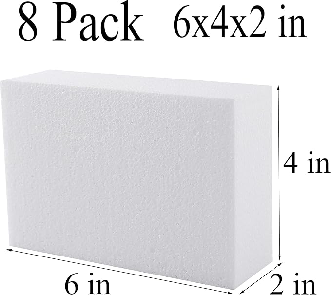AMZQNART 8 Pack Crafts Foam Blocks, 6x4x2 Square Polystyrene Foam Bricks for Art Sculpting, Flower Arrangements, Sculpture, Modeling, School and Home DIY.