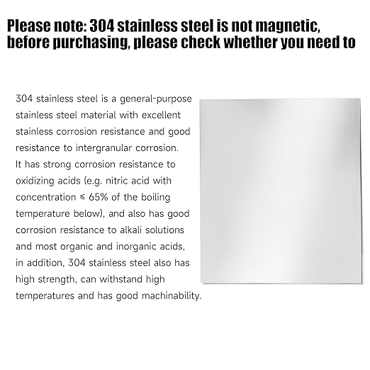 304 Stainless Steel Sheet - 12" X 12" X 1/8" Thin Stainless Steel Plate 1/8 Inch Thickness with Protective Film Metal Sheets Shim Stock Sheets for Kitchen DIY Crafting etc. (305 x 305 x 3 mm)