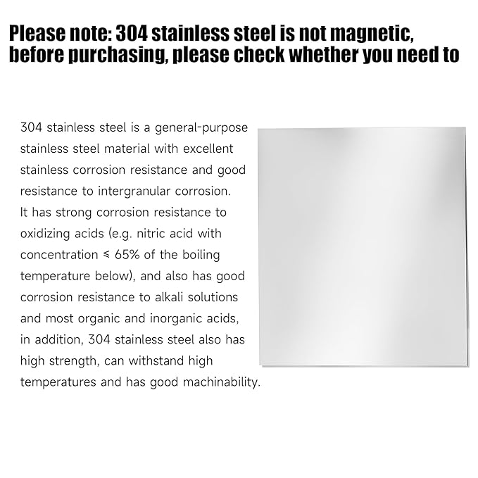 304 Stainless Steel Sheet - 8" X 8" X 1/8" Thin Stainless Steel Plate 1/8 Inch Thickness with Protective Film Metal Sheets Shim Stock Sheets for Kitchen DIY Crafting etc. (203 x 203 x 3 mm)