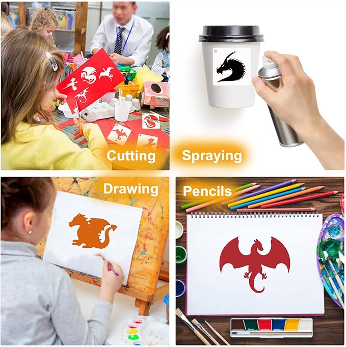 Small Stencils for Painting on Wood Reusable, 3 Inch Reusable Stencil for Craft Ornament Paint Template Stencils for Wall Card Rock Wood Signs Coasters Canvas Home Decor (Dragon)