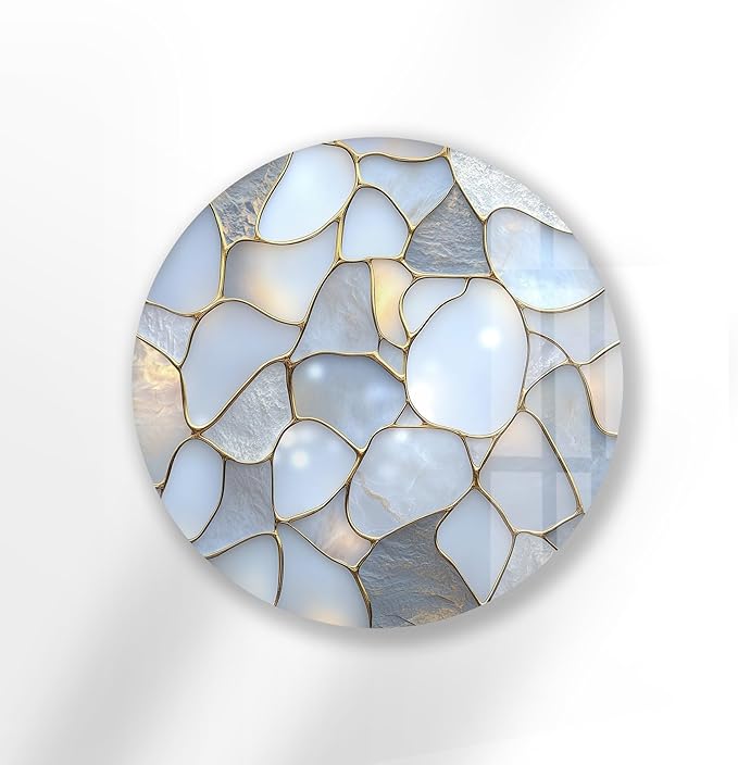 My Photostation.com 24''(60cm) Diameter White Stone Mosaic Round Glass Wall Art Tempered Glass Printing Wall Decor Large Wall Art Wall Hangings