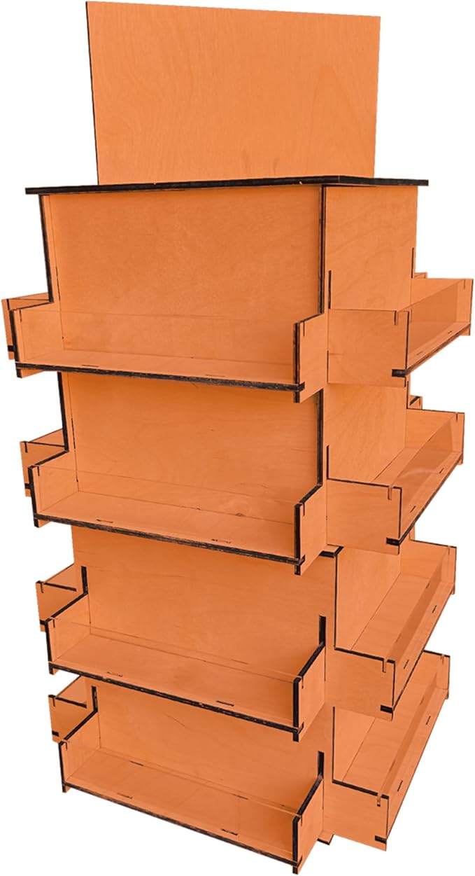 TORCHED DISPLAYS 4-Sided Rotating Display Stand - Craft Shows, Trade Shows, Markets - Small & Medium-Sized Items like Stickers, Postcards, Coasters, Note Pads, Napkins, Easy to Assemble (Orange)