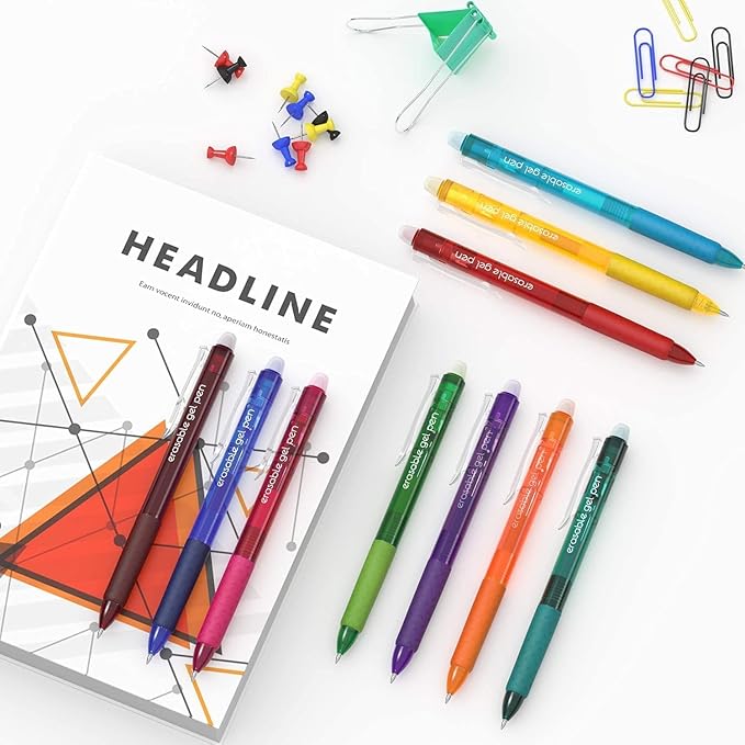 Erasable Gel Pens, 18 Colors Retractable Fine Point Erasable Pens Clicker, Assorted Color Inks, Make Mistakes Disappear for Drawing Writing Planner and Crossword Puzzles