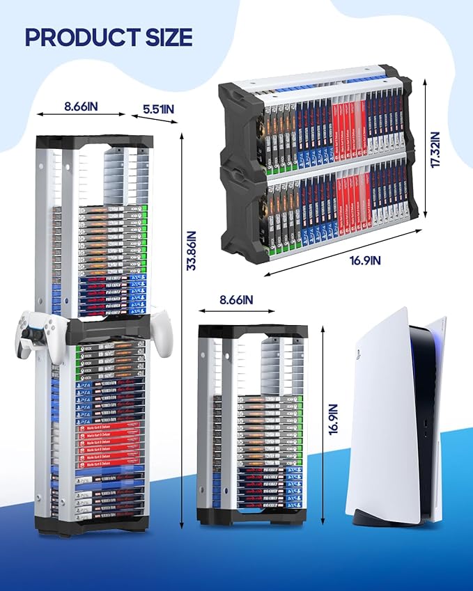 Nargos Video Game Storage Tower for PS5/ PS4/ PS3/ PS2/ PSP/Xbox One/Xbox 360 and Xbox Series X/S/Wii/Wii U/Switch/Switch 2 Game Cases, DVD and Blu-Ray Disks Holder Organizer (46 PCS)