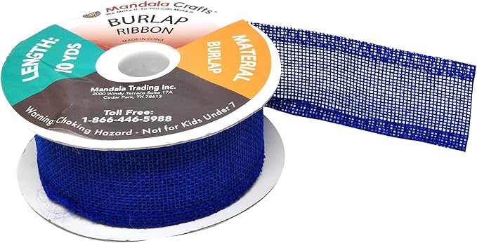Mandala Crafts Royal Blue Burlap Ribbon 1.5 Inches Wide Jute Ribbons for Crafts - 20 Yds Roll Rustic Burlap Wrap Trim Ribbons for Wreaths Bows Wedding Party Decoration