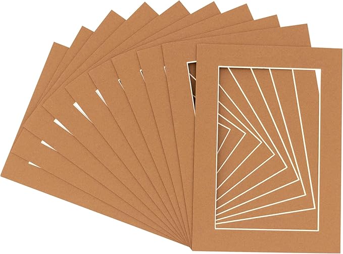 Pack of 25 Acid Free 8x10 Mats Bevel Cut for 5x8 Photos - Aged Oak Brown Precut Matboards For Pictures, Photos, Framing - 4-ply Thickness
