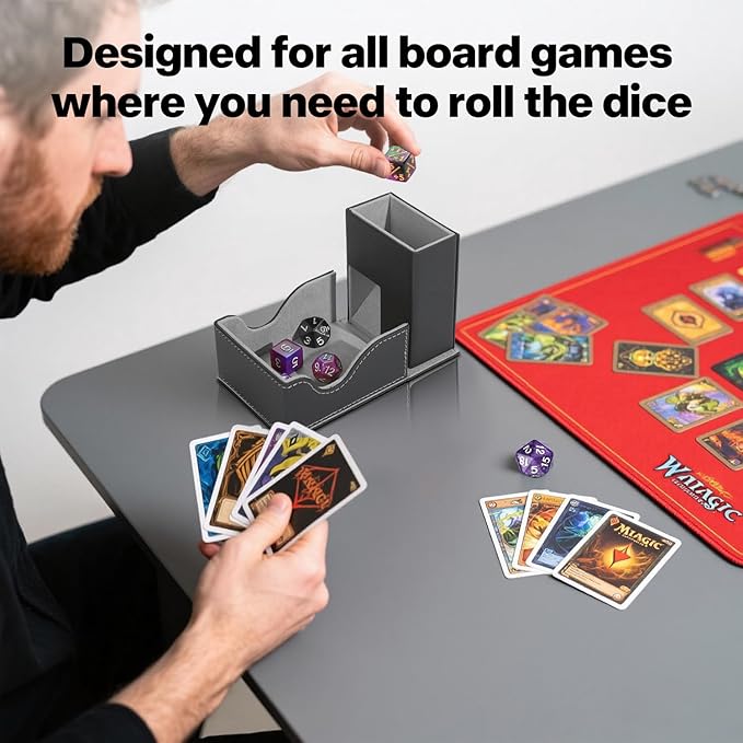 Dice Tower and Tray, Portable Commander Deck Box, Foldable Dice Storage Box for Dungeons and Dragons Rolling Tray Black/Grey