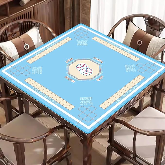 Mahjong Mat for Table 31.5"x31.5", MahJongg Mat Cloth Cover with Game Rules, Mahjong Tablecloth for Card Games, Tile Games, Board Games Table Mat (Sky Blue)