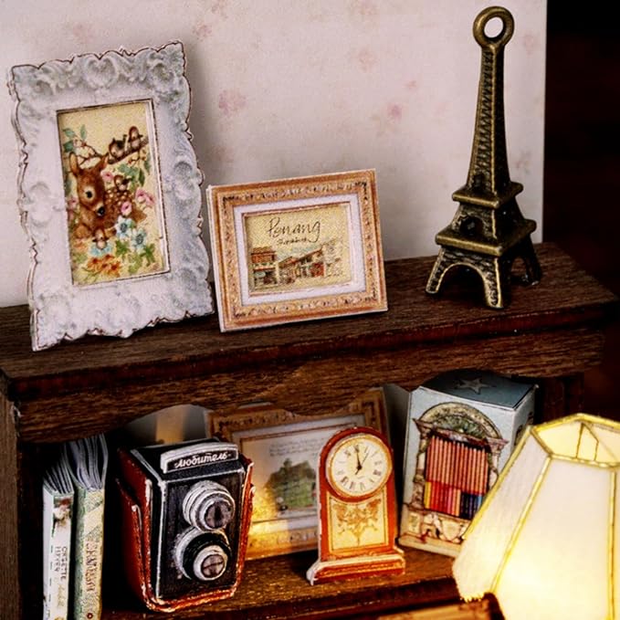 DIY Miniature House Kit, Mini House Building Kit with LED & Dust Cover, DIY Wooden Dollhouse Miniature Kit for Adults Teen, Wooden Crafts Lovely Dollhouse Kit, Elegant Studio