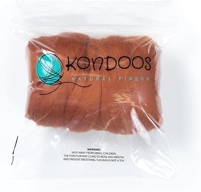 Kondoos Colored Natural Wool roving, 8 OZ. Best Wool for Needle Felting, Wet Felting, handcrafts and Spinning. (Ocher)