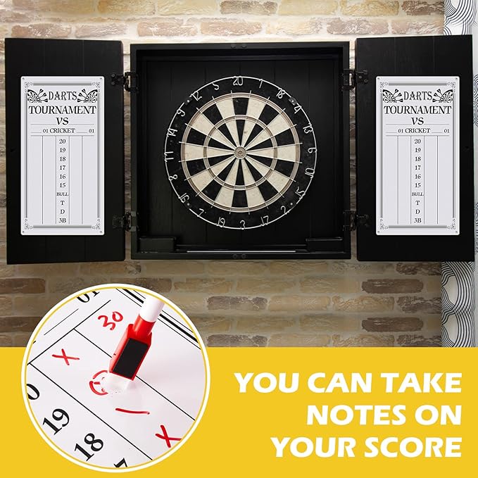 Juexica 2 Pieces Dart Scoreboard Dry Erase Scoreboard Dart Score Keeper Dart Accessories with 4 Dry Erase Markers for Cricket and 01 Dart Games, 15 x 7.8 Inches