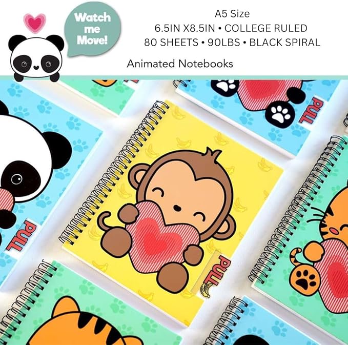 Animation Notebooks | Cute Spiral Notebooks | A5 Size 6.5in x 8.75in | 160 pages | 80 Sheets Smooth, durable, and bleed-resistant 90lb lined inner pages | Interactive cover that brings your imagination to life | Creative Companion for journaling, notes...