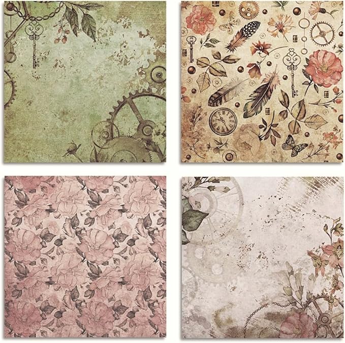 Vintage Steampunk & Bohemian Scrapbook Paper Pad - 6x6 Inch Single-Sided Craft Paper for Junk Journals, Card Making, Decoupage, and DIY Projects