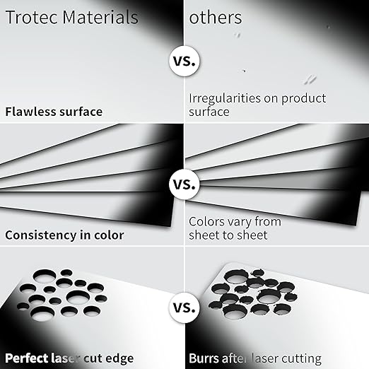 Trotec | Metallic Looking Acrylic Sheet | 12"x24"x1/16, 4 Pcs | Bright Chrome/Black | Metallic Finish - Scratch Resistant for Laser Engraving & Cutting,Printing,Glowforge,Name Plate | USA Made