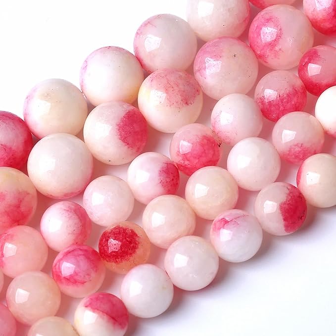 72pcs 10mm Natural Pink White Jade Stone Beads Round Beads Energy Healing for DIY Jewelry Bracelet Necklace Making 2 Strands 32"