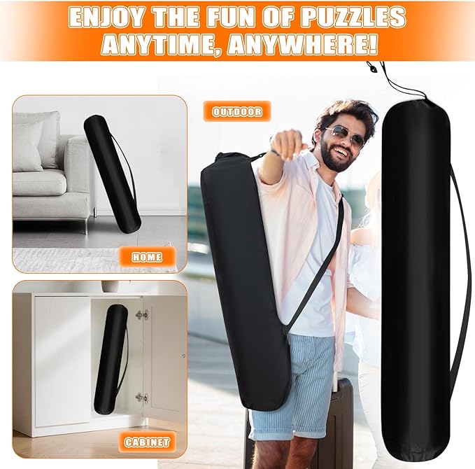 Nattork Jigsaw Puzzle Mat Roll Up，Portable Saver Pad Up to 2000 Pieces，with Non-Slip Rubber Bottom，4 Puzzle Sorting Trays & 1 Storage Bag