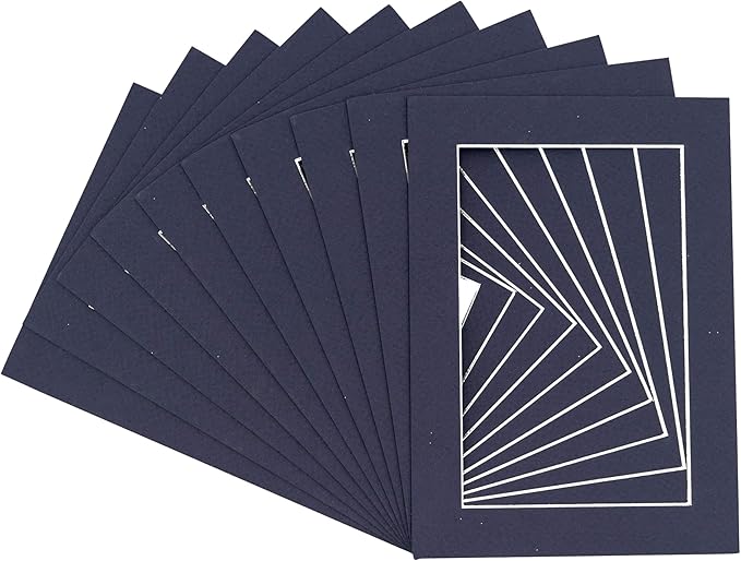 5x7 Mat for 8.5x11 Frame - Precut Mat Board Acid-Free Show Kit with Backing Board, and Clear Bags Navy 5x7 Photo Matte Made to Fit a 8.5x11 Picture Frame Matboard for Framing, Pack of 25 Mats