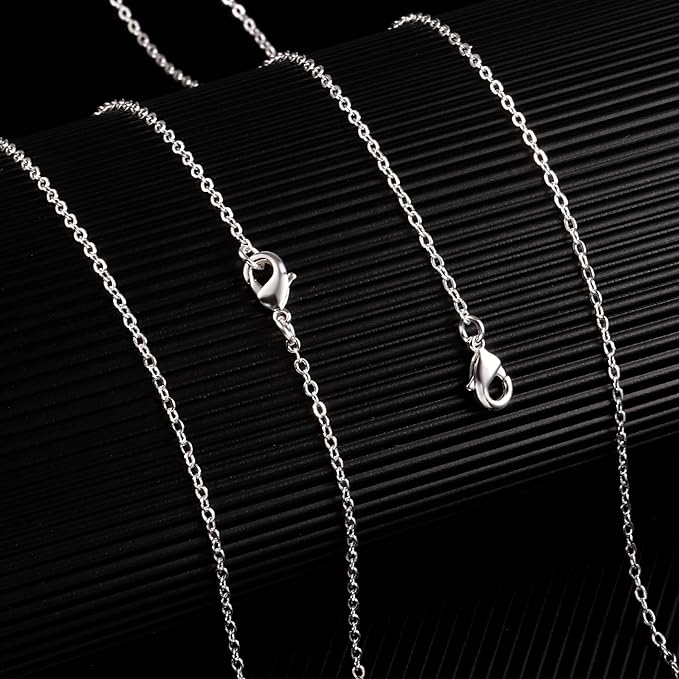 Wholesale 12 PCS Silver Plated Solid Brass Flat Cable Chains Bulk for Jewelry Making (18 Inch(1.5MM))