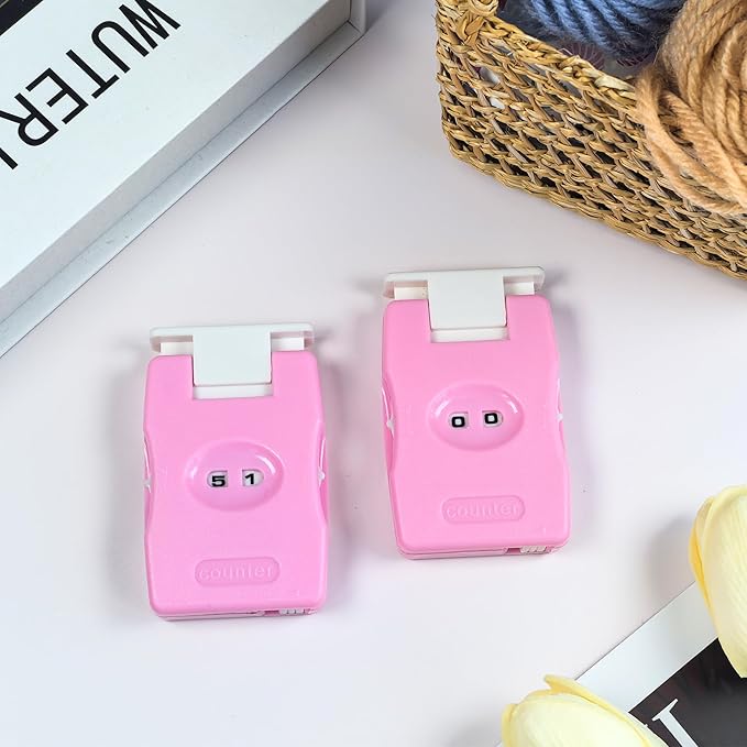 2 Pieces Knitting Counter, Needle Marking Tool, Plastic Knit Counter, Knitting Stitch Counter, Pink