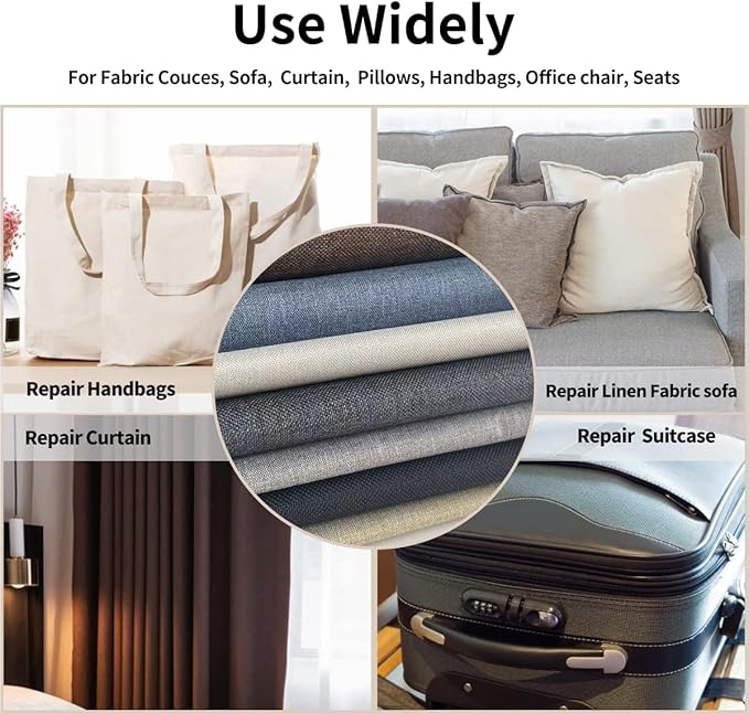 Fabric Repair Patches, Linen Repair Tape Self-Adhesive Fabric Patches Durable, DIY Large Linen Tape for Sofa, Couches, Furniture, Chair, Clothing （3.5X79 Inch, Beige）